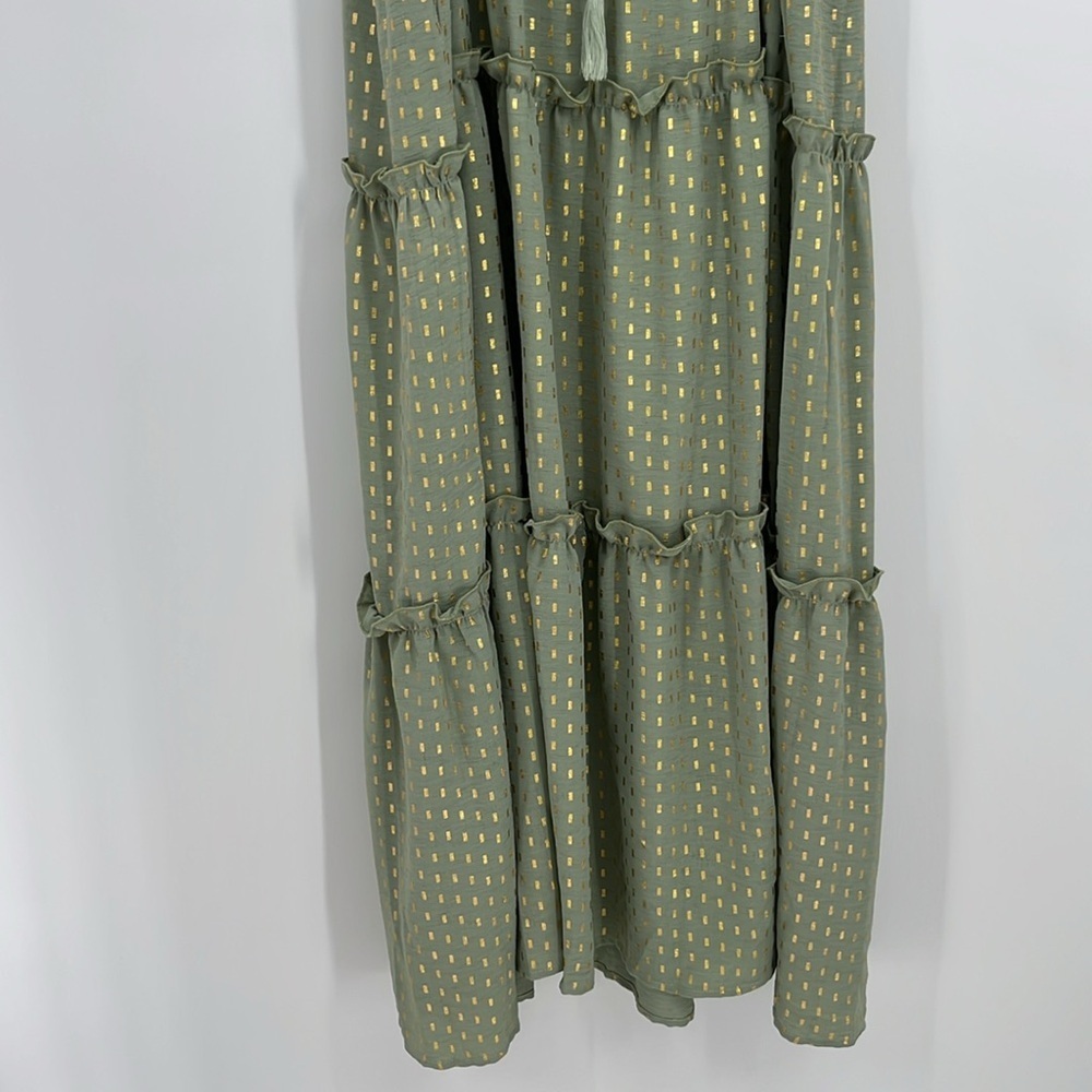 White Birch Green & Gold Tiered Maxi Dress | NWT Boutique | Size XL - Picture 9 of 10